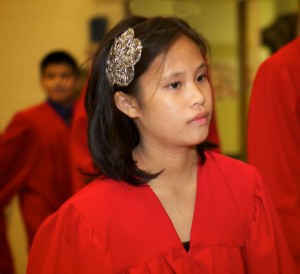 girl in confirmation robe