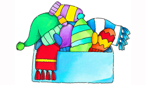 box of winter clothing